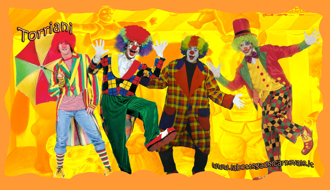 Torriani La Bottega del Carnevale tutto per Clown e Pagliacci, costumi, accessori, makeup, parrucche, scarpe, oggettoni
