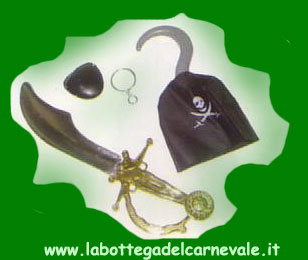 Costumi e accessori da pirati: coltello, uncino da pirata, benda da pirata, orecchino