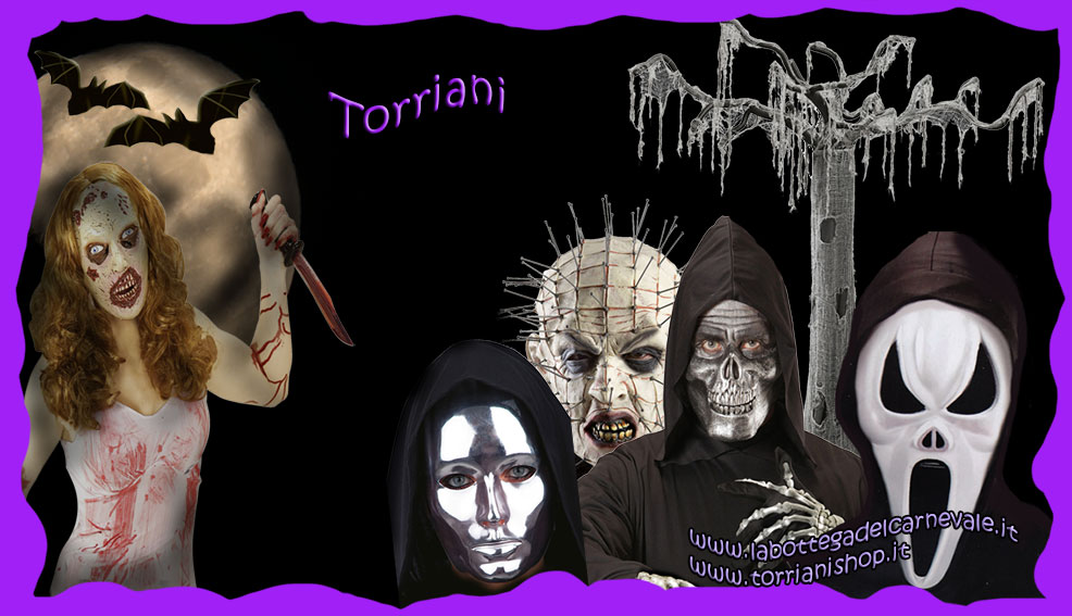 Torriani La Bottega del Carnevale vendita maschere per la notte delle streghe, Halloween e Horror