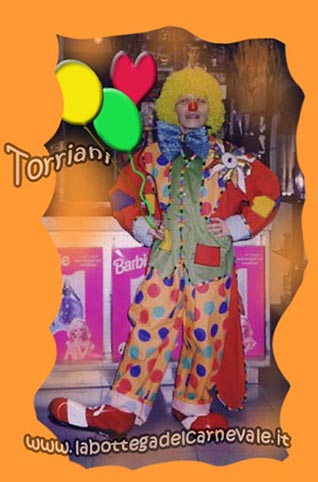 Costumi e accessori pagliacci, palloncini, cravattone clown, nasi pagliaccio, parrucche colorate