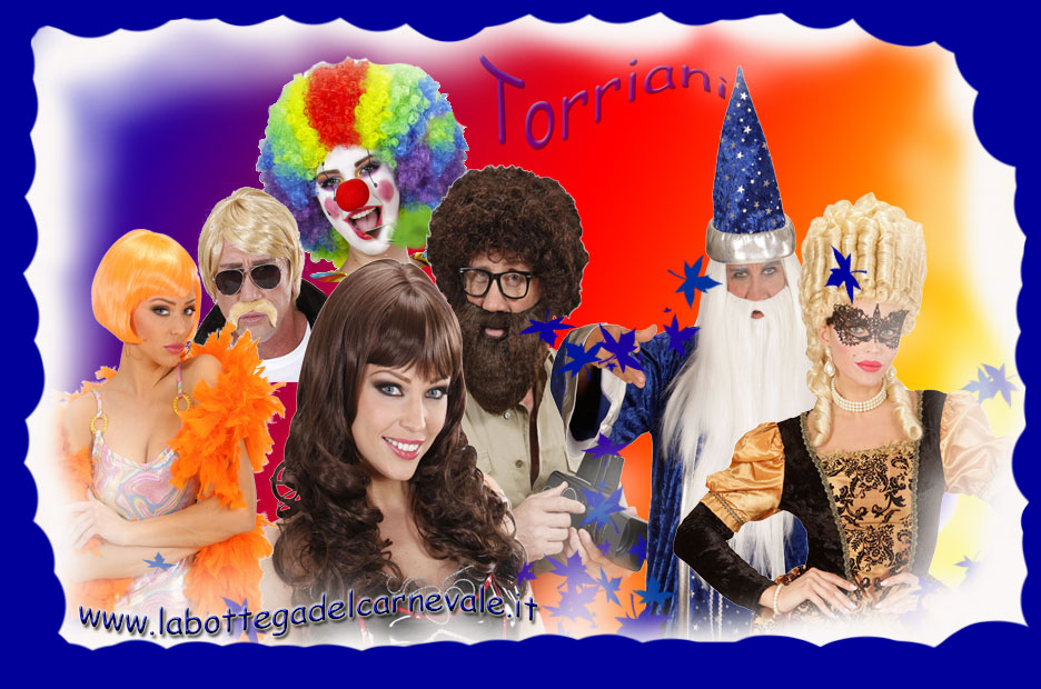 Torriani La Bottega del Carnevale vendita parrucche di carnevale, halloween, travestimento, barbe e baffi finti