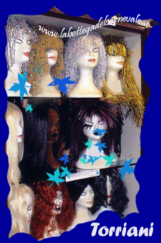 Torriani - parrucche Carnevalesche, parrucche colorate, capelli lunghi, capelli corti, parrucche clown, parrucche Halloween, parrucche anni 70, caschetti charleston